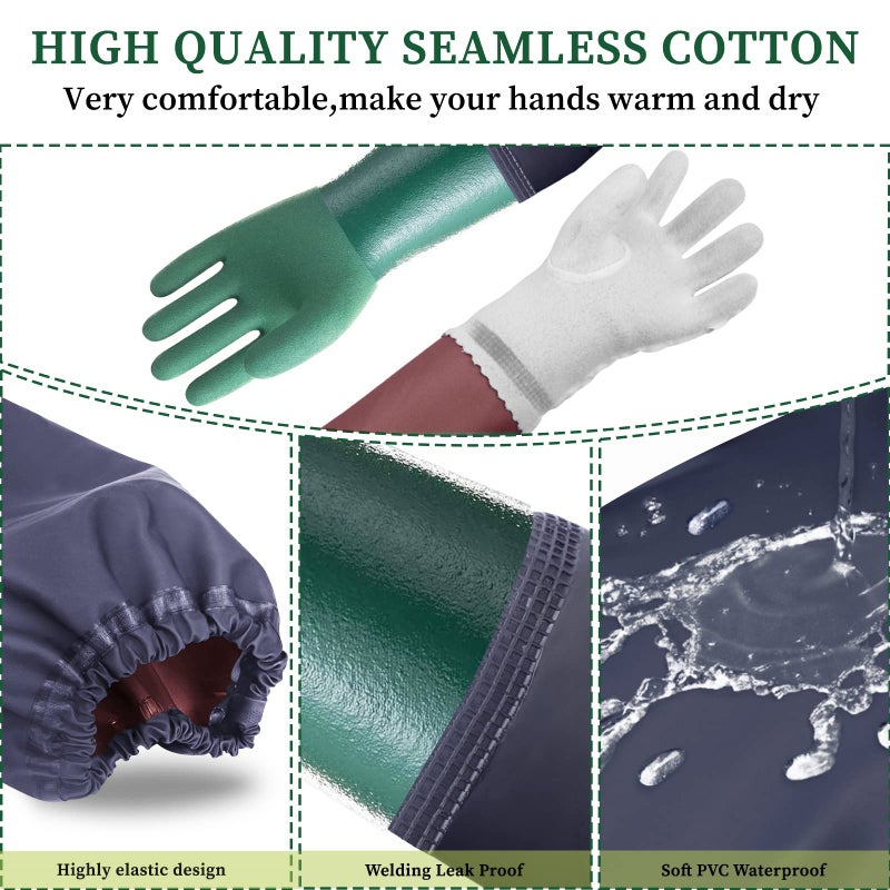 Coopache Full Arm Rubber Gloves  25"" Long Sleeve Waterproof Pond Gloves  Chemical Resistant Gloves Reusable for Men and Women Green & Blue  Large - Image 2